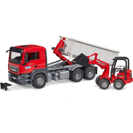 New Man TGS truck with Roll-Off-Container w compact loader