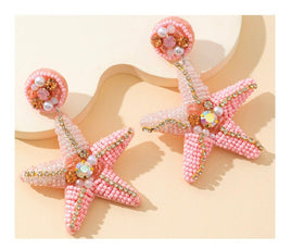 Dangle Earrings Pink White Starfish - ToyTime