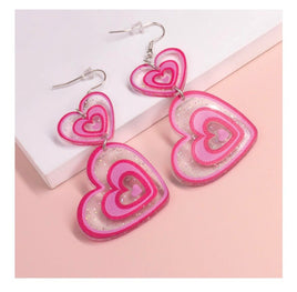 Dangle Earrings Twin Illusion Hearts - ToyTime