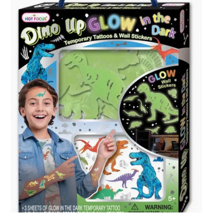 Dino up glow in the dark temporary tattoos and wall stickers - ToyTime