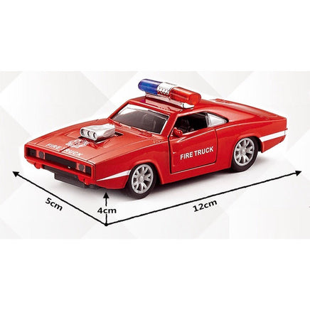 Dodge Fire/Police car Pull back die - cast metal , door open function 1:32 - ToyTime