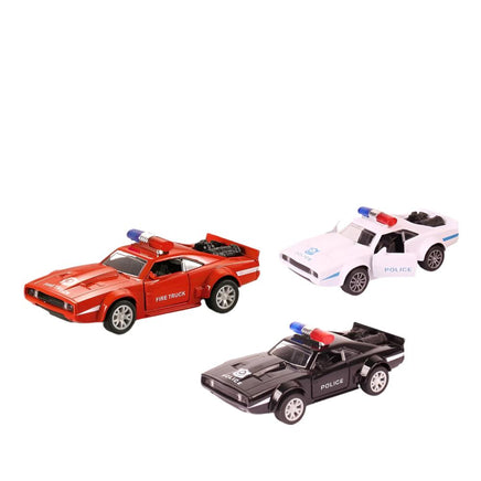 Dodge police/Fire car Pull back die - cast metal with bumper , door open function 1:32 - ToyTime