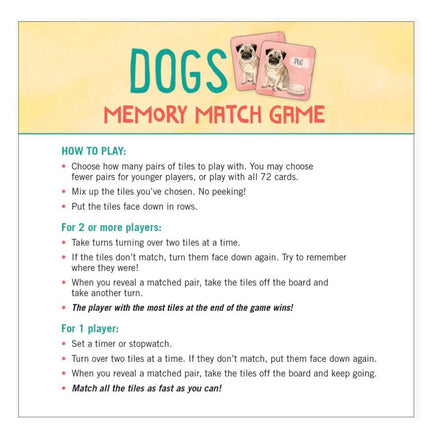 Dogs Memory Match Game (Set of 72 cards) - ToyTime