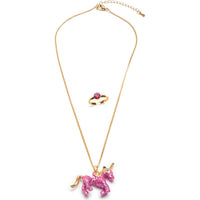 Glitter pink unicorn necklace and ring set - ToyTime