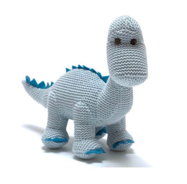 Hand Knitted Blue Tartan Diplodocus Dinosaur 4531 - ToyTime