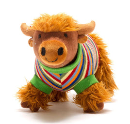 Hand Knitted Highland Cow With Stripe Jumper 5436 - ToyTime