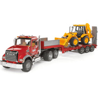 Mack Granite Flatbed Truck with JCB Loader backhoe - ToyTime