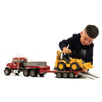 Mack Granite Flatbed Truck with JCB Loader backhoe - ToyTime