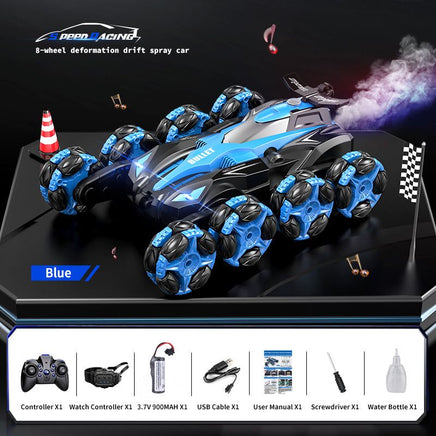 Rc Stunt Cars 2.4Ghz Double Sided 8 Wheels Drift Vehicle LED Lights Crawler With Spray - ToyTime